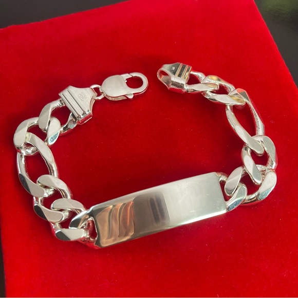 925 italian silver 14.5mm 8 inch fogaro ID bracelet - Picture 1 of 7